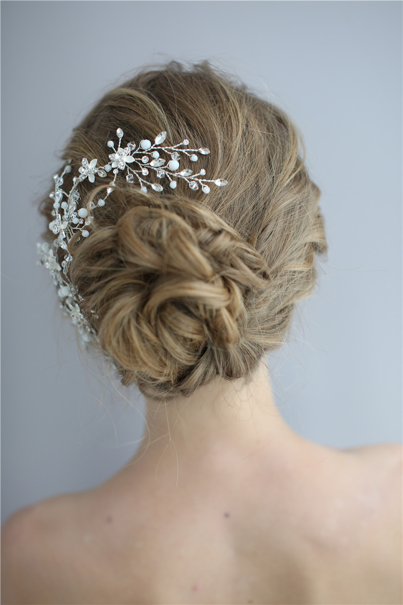 Crystal Silver Bridal Hair Accessories Flower Fancy Wedding Headdress Side Hair Combs For Thik Hair