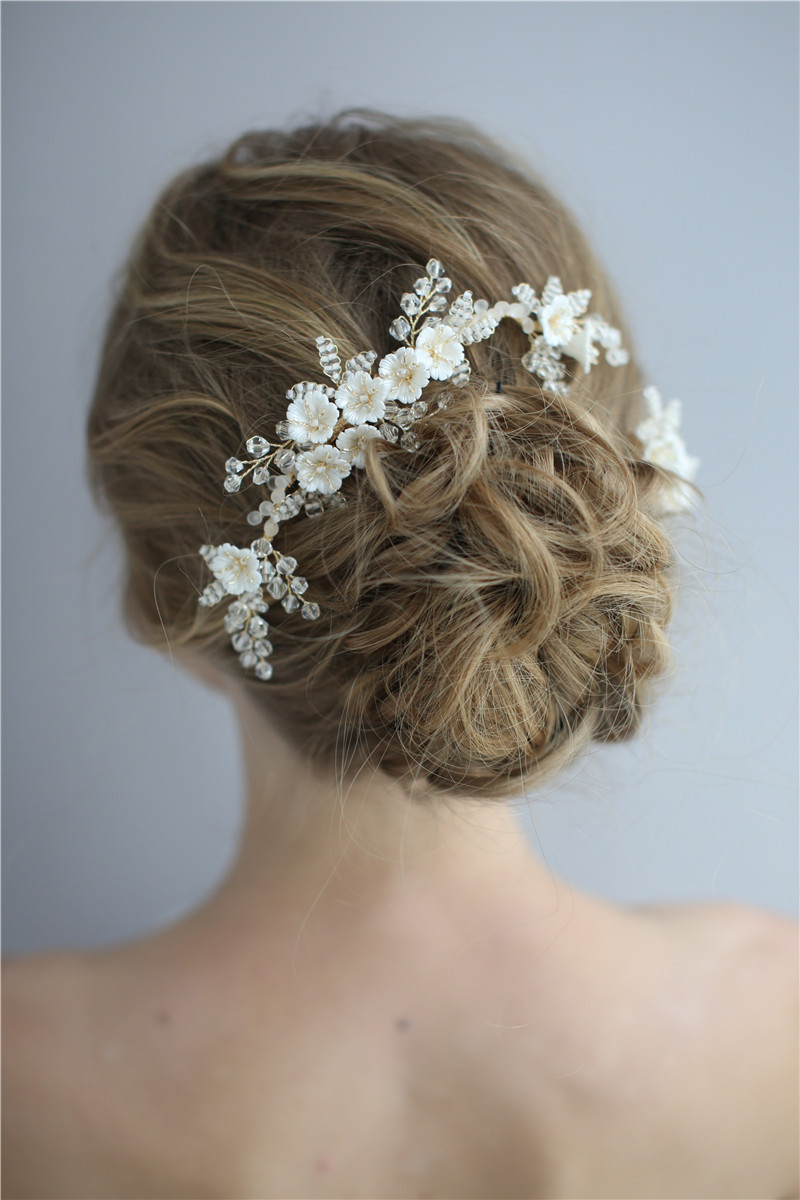 Luxury Ceramics Floral Beads Wedding Hair Accessories Earring Headband