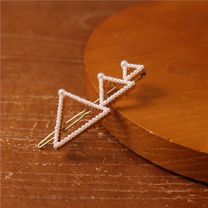 Wedding Accessory Fashion Lovely Handmade Triangle Gold Clip Pearl Hairclip