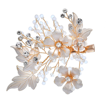 Hair Accessories Jewelry Beads Flower Bridal Crystal Hairband Gold Leaf Women Wedding Hair Clips