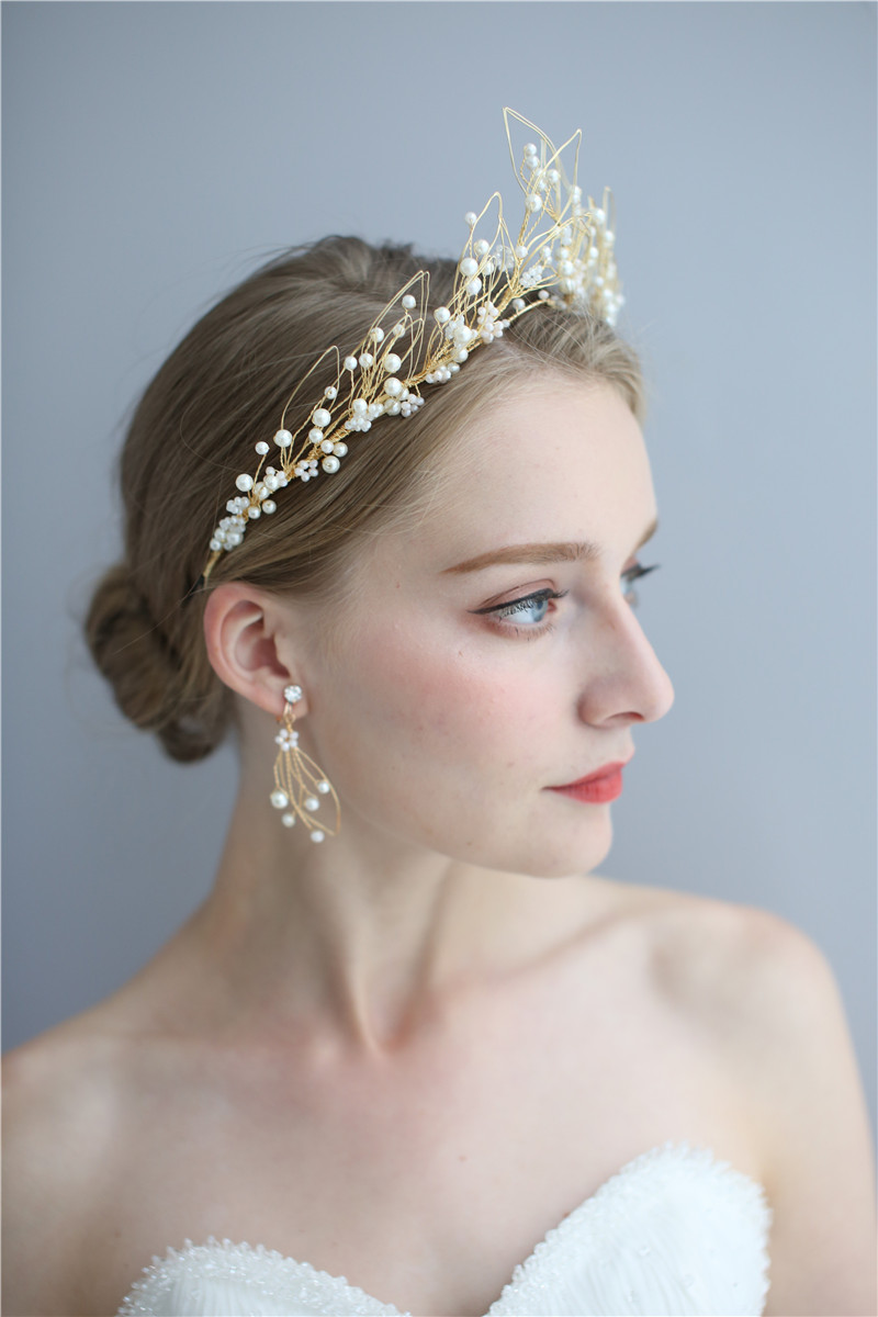 Bridal Accessories Earring Charm Pearl Flower Jewelry Wedding Women Tiara Crowns
