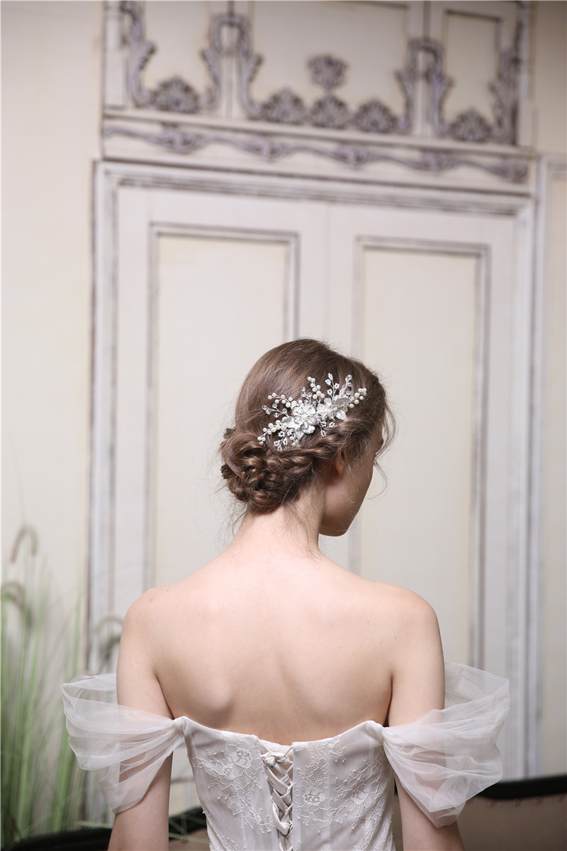 Silver Alloy Leaf Flower Wedding Accessories Jewelry Hair Comb 