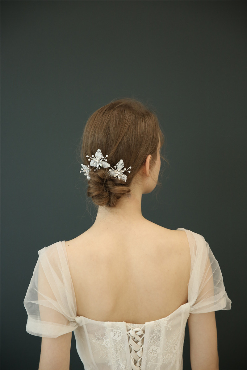 Crystal Rhinestone Silver Bridal Accessories Wedding Fancy Beads Hair Pins