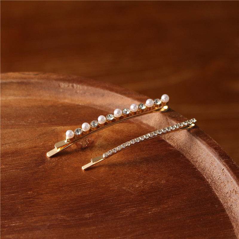 Factory Supply Trendy Rhinestone Pearl Hairpin Wedding Hair Clips 2 Piece Set