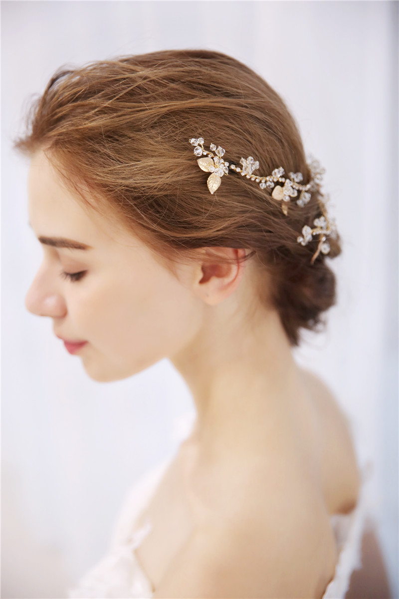 Bride Rhinestone Wedding Headpiece Hair Accessories Women Jewelry Fashion Hand Wired Gold Blossom Hair Comb