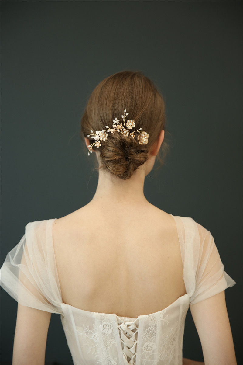Top Fashion Gold Leaf Wedding Bridal Dress Flower Tiara Hair Pins