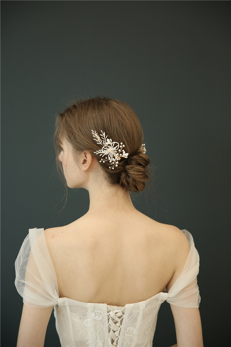Cute Princess Leaves Beads Brida Pearl Wedding Dress Hair Clips