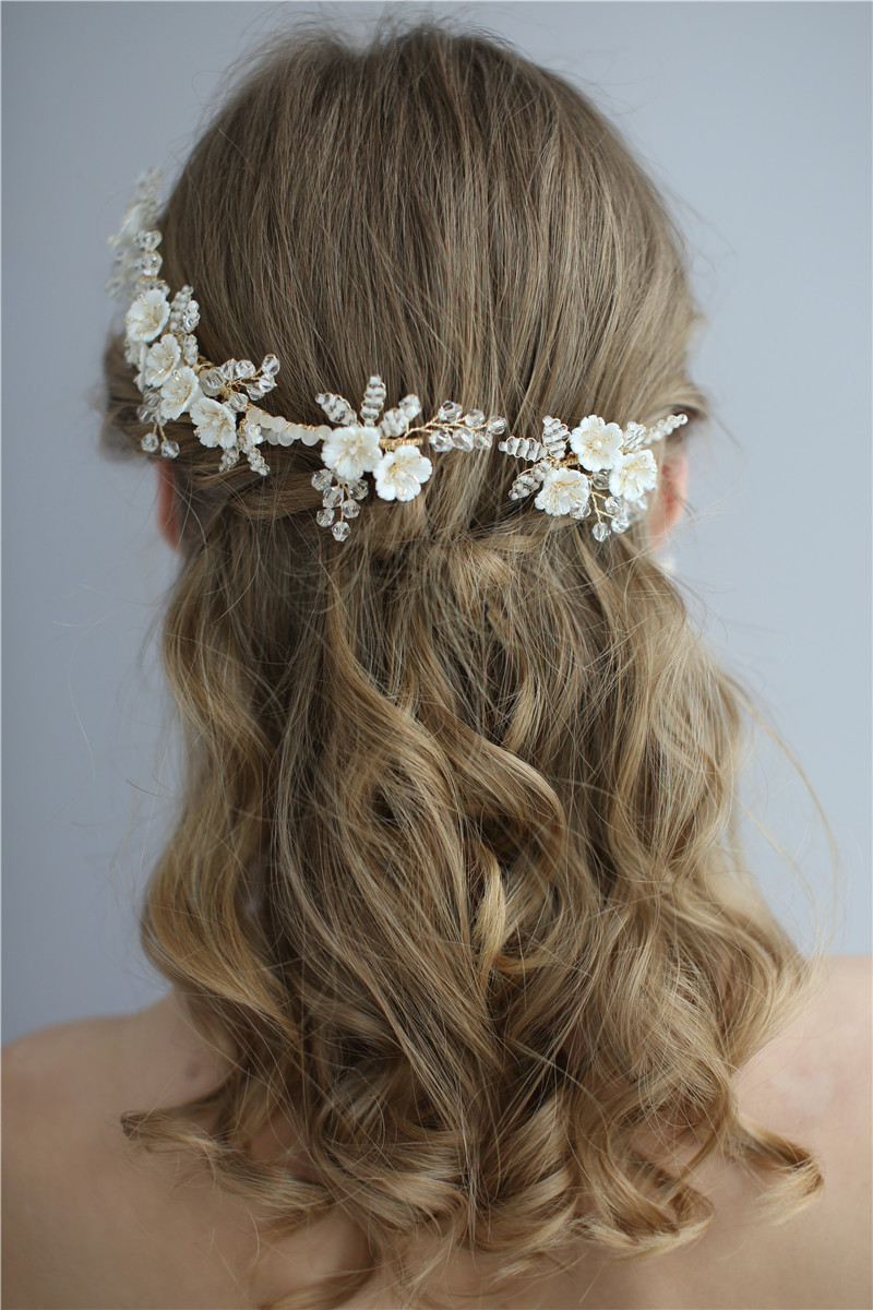 Luxury Ceramics Floral Beads Wedding Hair Accessories Earring Headband