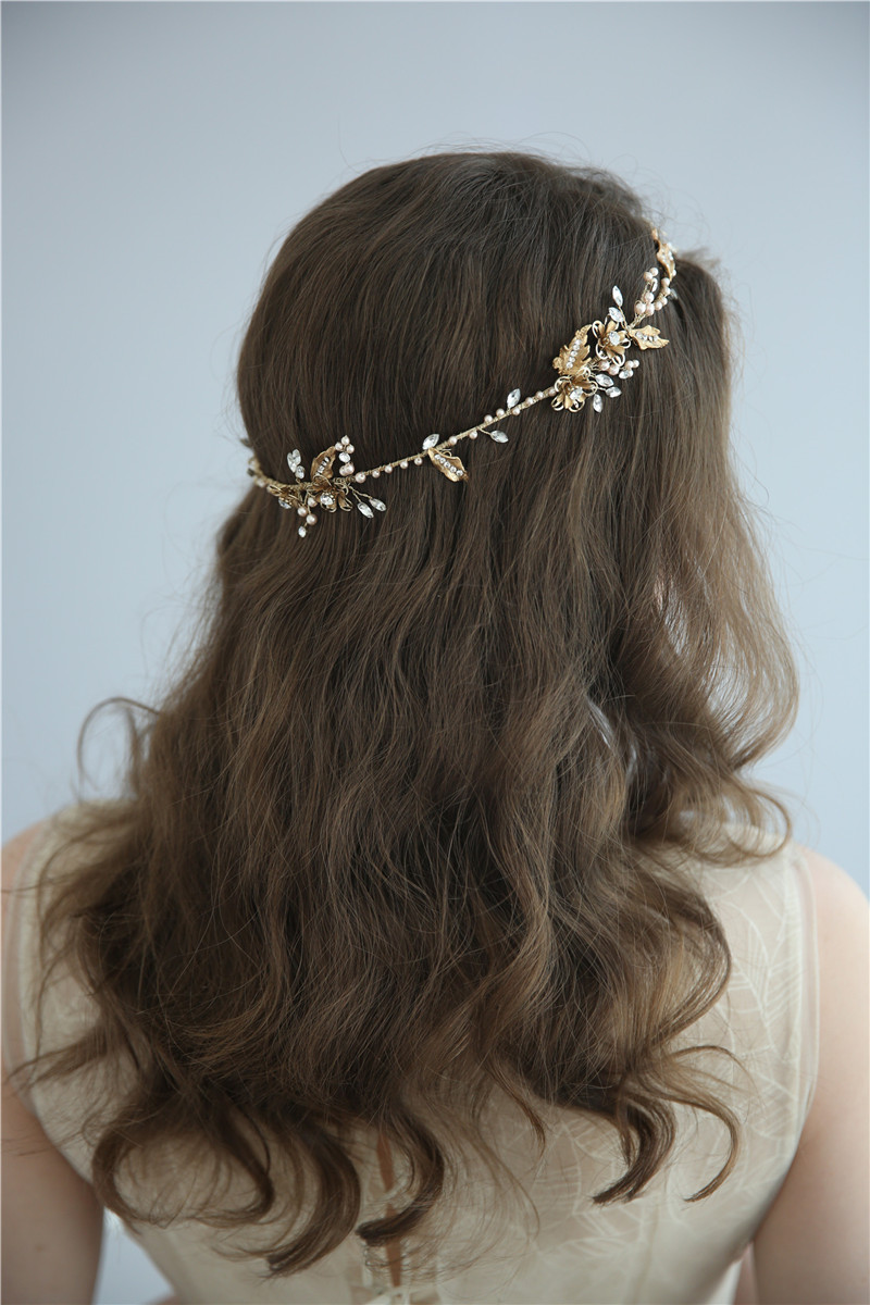 Retro Gold Floral Pearl Crystal Bridal Accessories Hair Jewelry Headpiece