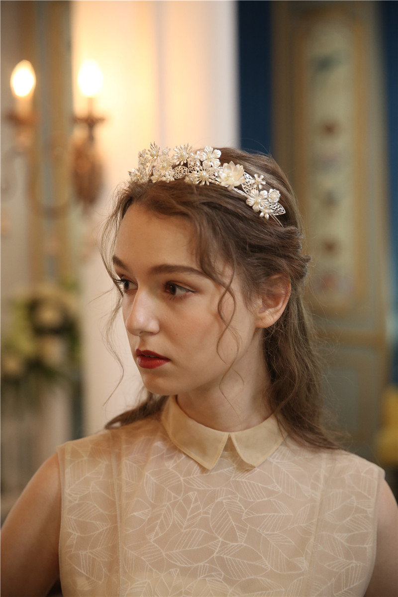 Handmade Silver Flower Hair Accessories Wedding Bridal Pearl Tiara Crown
