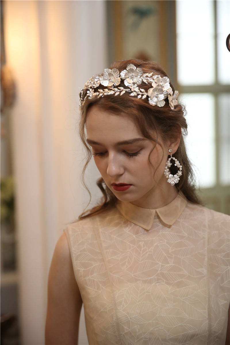 Silver Flower Jewelry Wedding Earring Headpiece Set for Women Girls