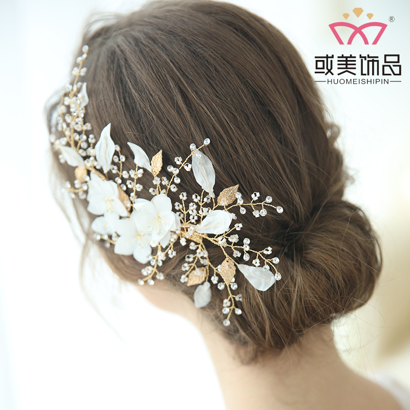Handmade Gold Leaf Floral Charm Hair Jewelry Accessories Crystal Silk Fancy Hair Clips For Women