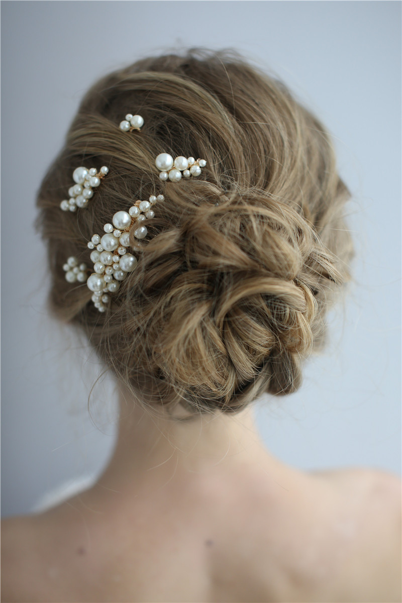 Handmade Pearls Bridal Hairband Headdress Fashion Women Party Prom Hair Combs Set