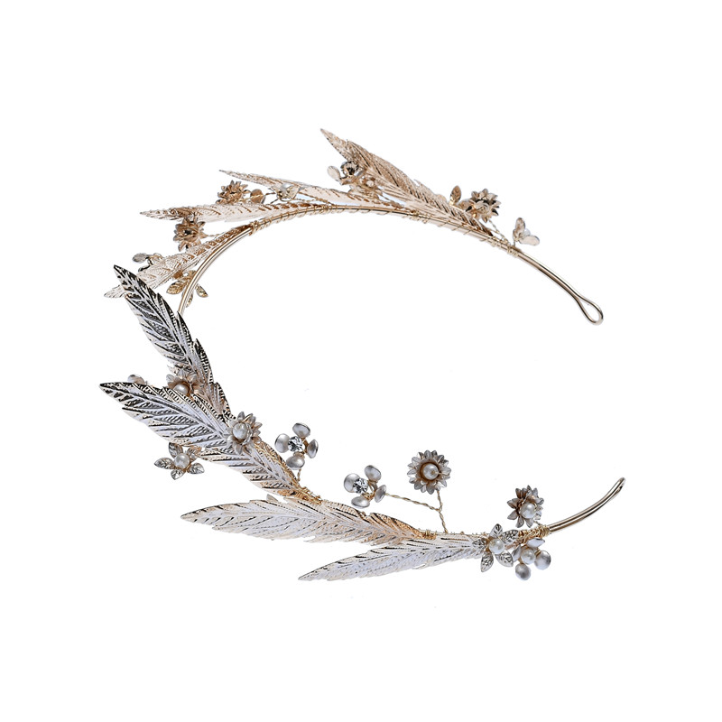 Luxury Vintage Alloy Leaf Hair Accessories Wedding Crystal Bridal Tiara