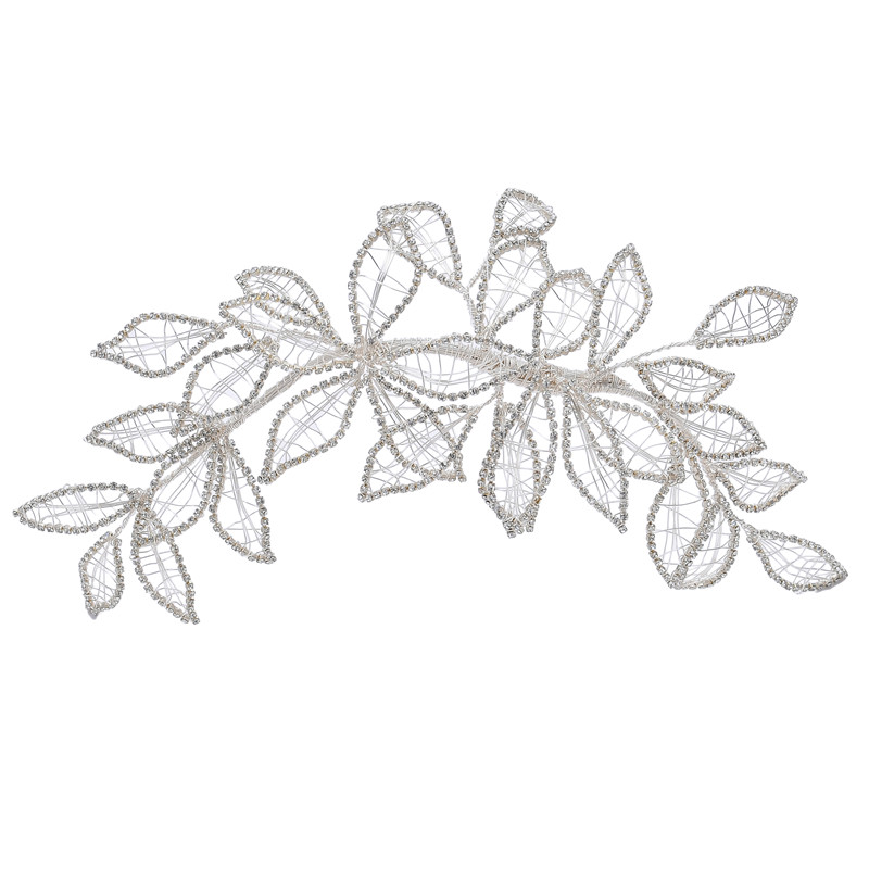 Handmade Hair Accessories Barrettes Bridal Dress Rhinestone Flower Silver Leaf Hair Clips 