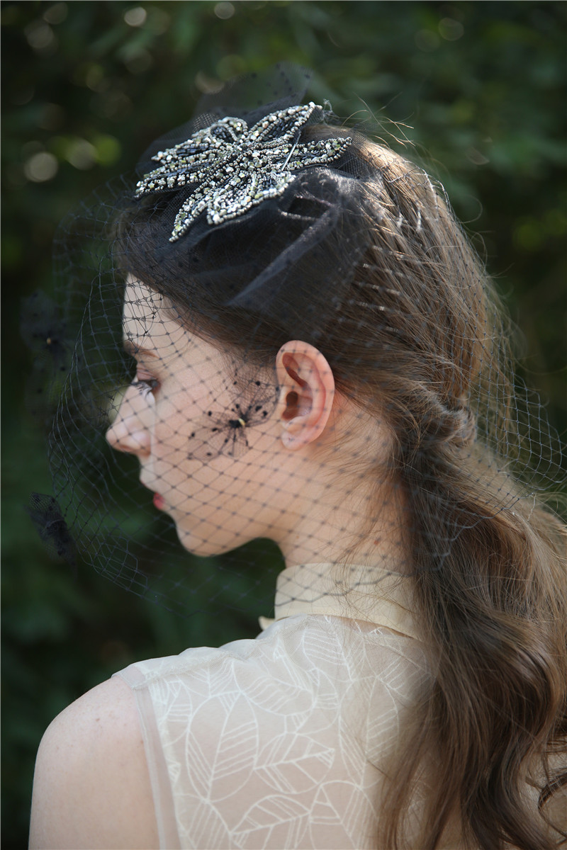 Hot Sale Short Elegant Wedding Styling Headdress Black Bridal Veil