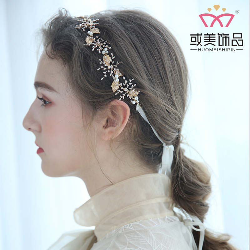 Women Gold Leaf Pearl High Quality Headpiece Bridal Handmade Headwear