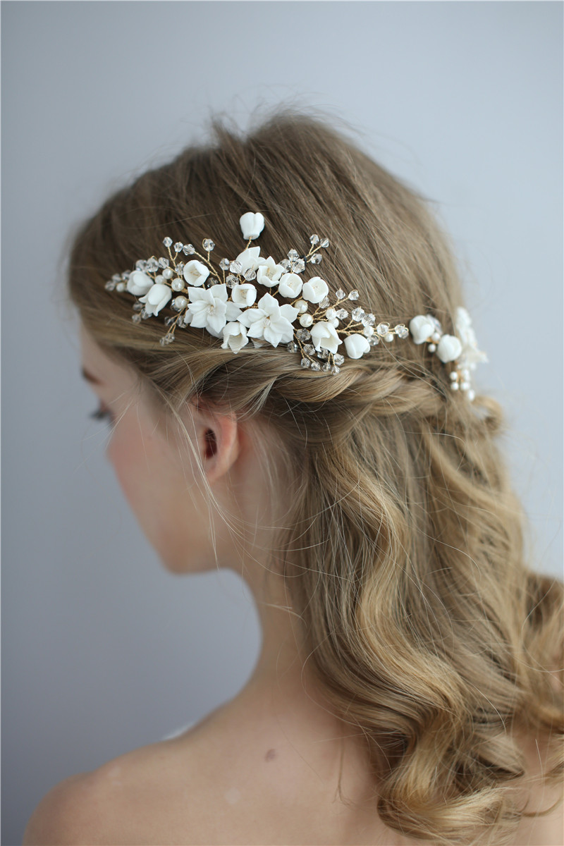 Ceramic Flower Bridal Accessories Headpiece Handmade Women Hair Combs