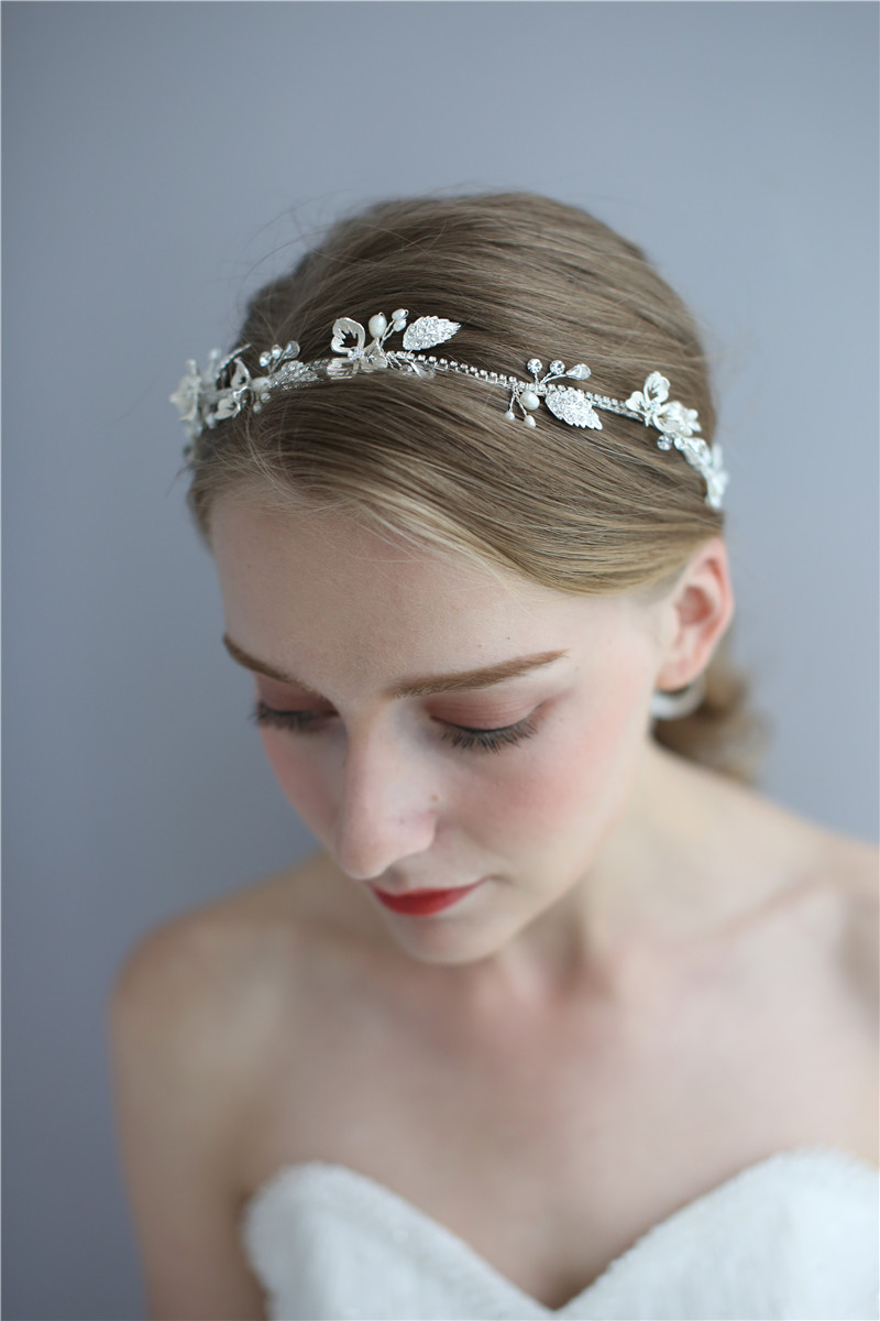 Hairband Silver Leaves Crystals Wedding Fancy Princess Headpiece