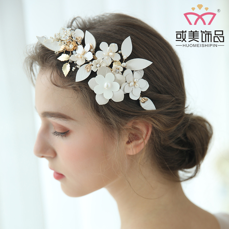 Luxury Handmade Leather Leaf Crystal Hair Accessories Jewelry Headband Bridal Wedding Hair Vine Tiara 