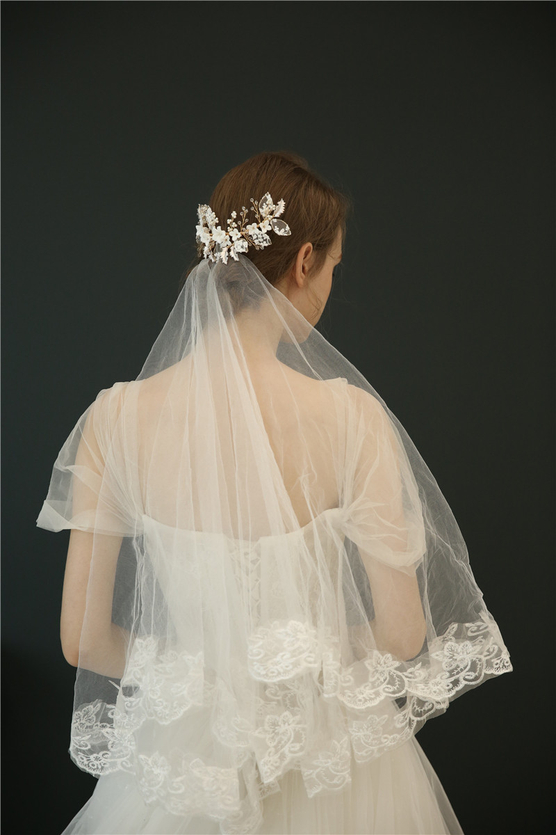 Fashion Wedding Lace Flower Pearl Bridal Headdress Hairbands Hair Comb