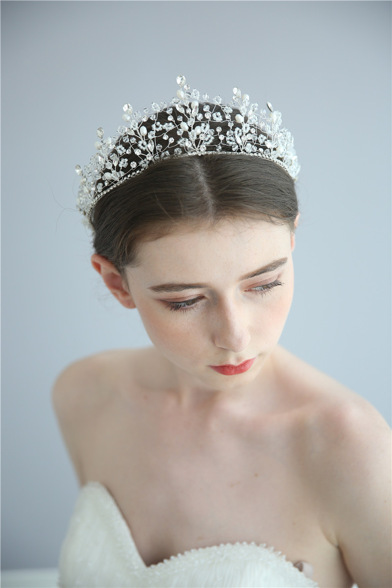 High Quality Freshwater Pearls Beaded Bridal Fashion Wedding Tiara Crystal Crown