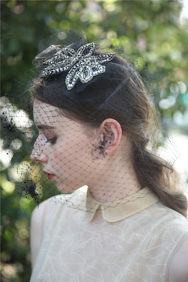 2020 Wedding Accessories New Style Appliqued Ladies Vintage Flowers Short Black Wedding Veil