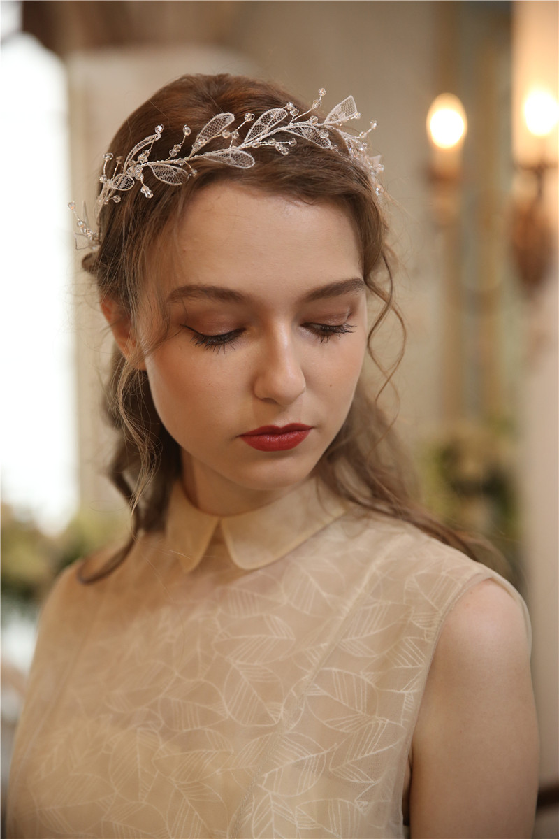 Wedding Hair Crystal Jewelry Lace Bridal Flower Headband Headpieces