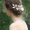 Handmade Gold Leaves Wedding Hair Accessories Bride Crystal Headdress Rhinestone Pearls Hair Clip For Women 