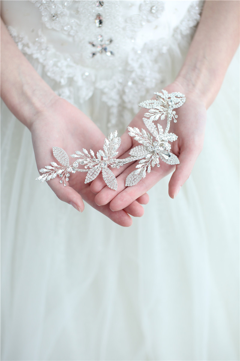 Rhinestone Silver Leaf Handmade Wedding Accessories Bridal Hair Clips 