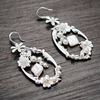 Handmade Bride Shell Flower Simple Silver Hoop Earring Wedding Bridal Imitation Pearl Earrings