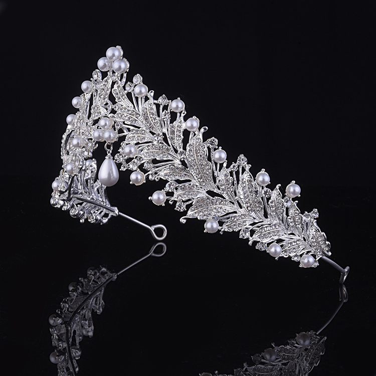 New Head-Dress Leaf Bride Forehead Ornaments Hair Jewelry Accessories Rhinestone Pearl Two-Color Bride Crown 