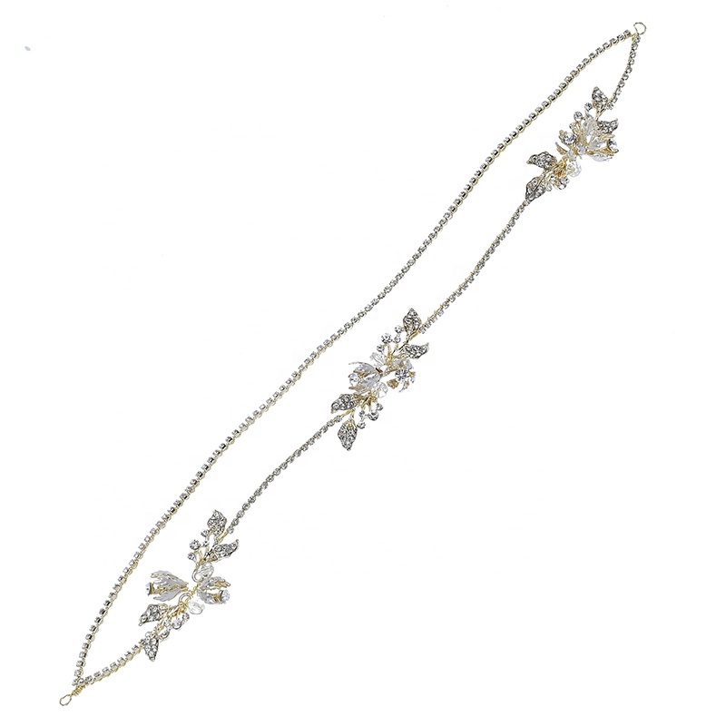 Simple Cute Gold Chain Flower Decoration Rhinestone Headband Tiara