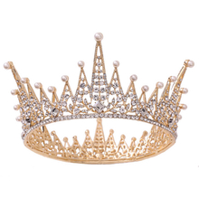 Wholesale Bridal Headdress Pearl Crystal Tower Triangle Shape Princess Crown Tiaras For Women