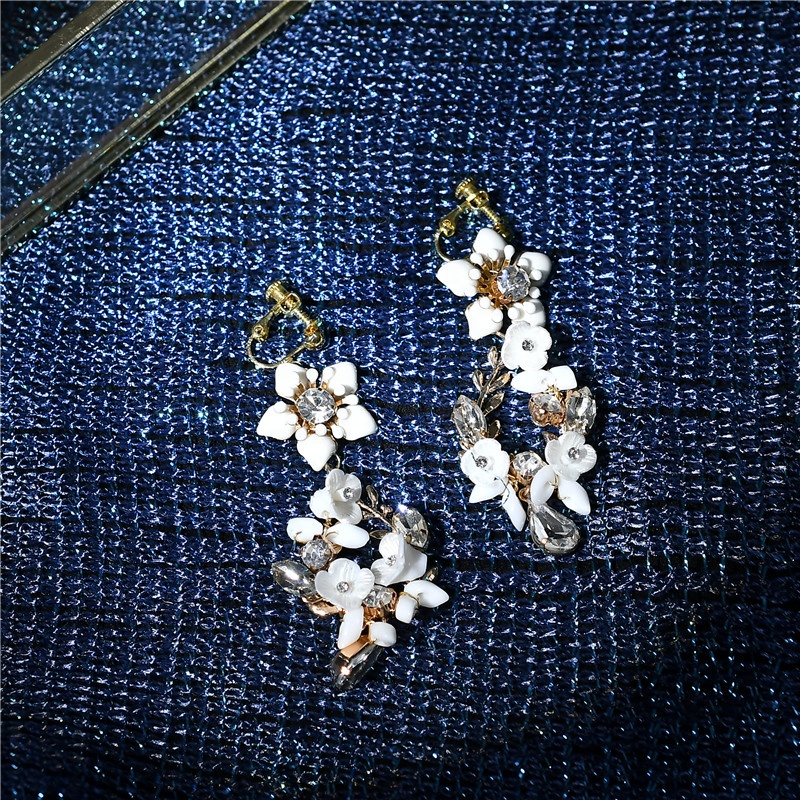 Customized Rhinestone Leaves Hair Band Ceramic Flower Earrings Wedding Accessories Set