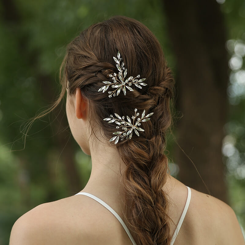 Elegant Wedding Bridal Leaf Design Headpiece Crystal Rhinestone Hair Pin