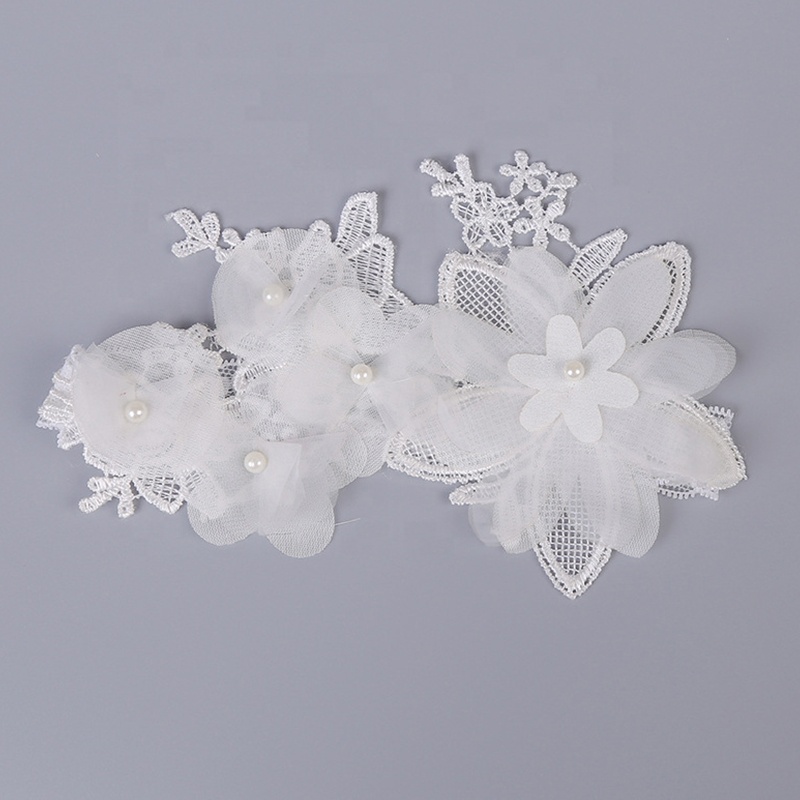 Fashion Women White Lace Pearl Floral Garter For Wedding Bride