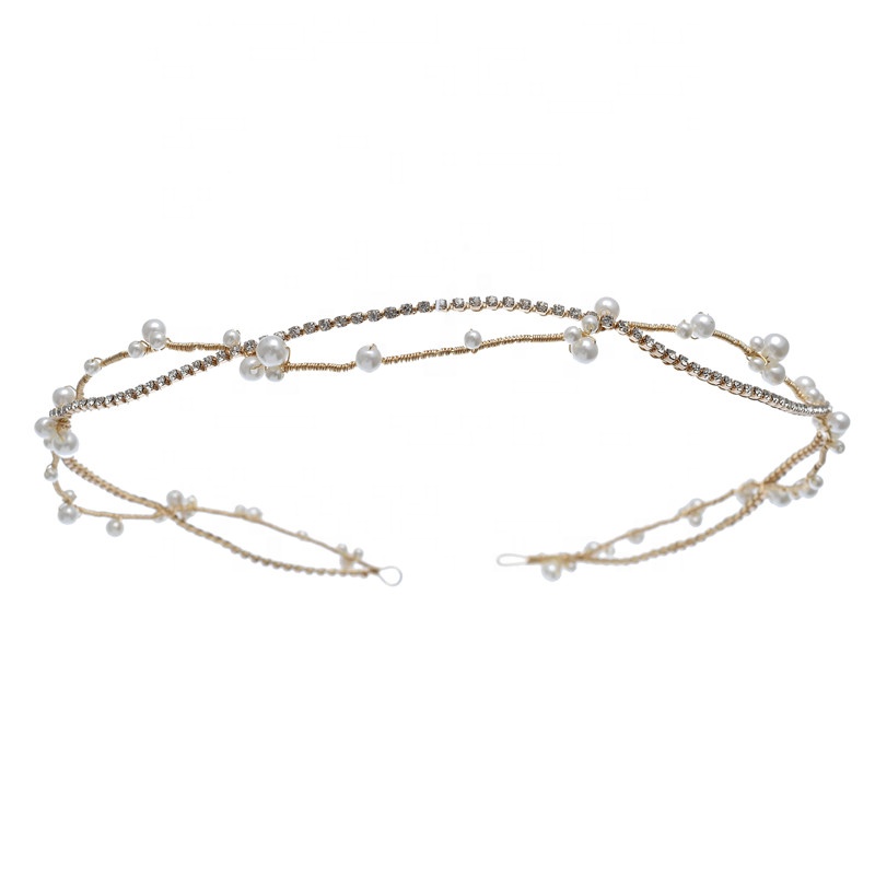 Handmade Simple Rhinestone Pearl Chain Twisted Vine Bridal Headband