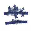 2020 Trendy Custom Elastic Blue Lace Floral Wedding Garter Set