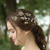 Handmade Rhinestone Pearl Gold Maple Leaf Design Wedding Bridal Hair Clip