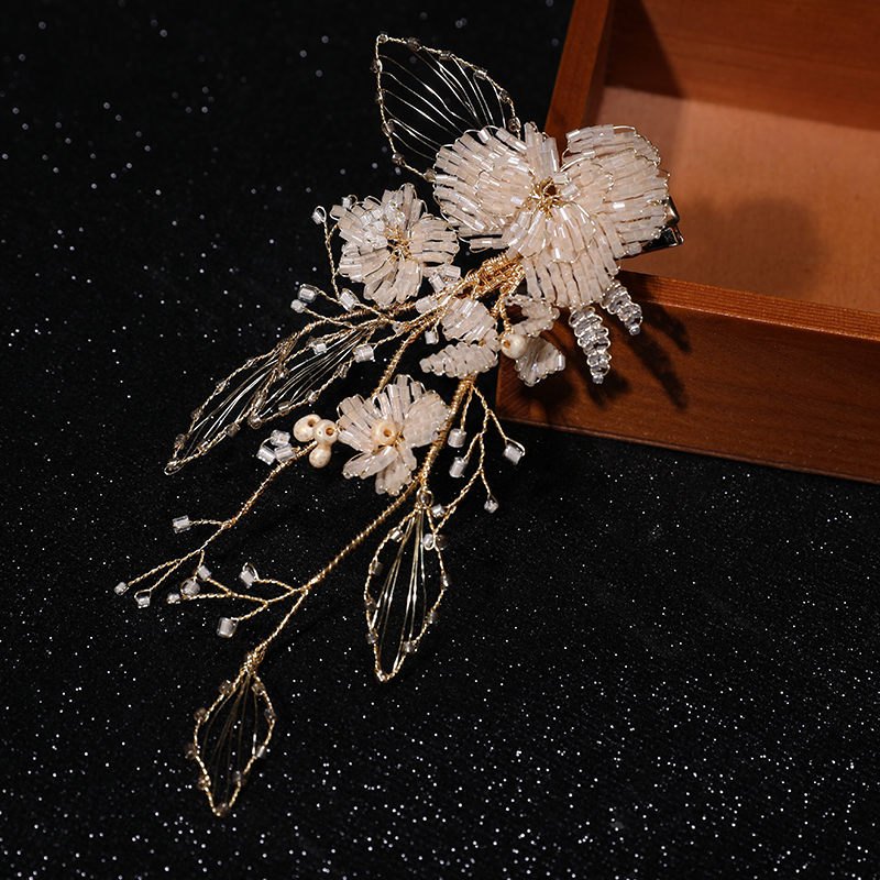 Fancy Handmade Leaves Hair Accessories Fashion Pearls Beads Flower Wedding Clips