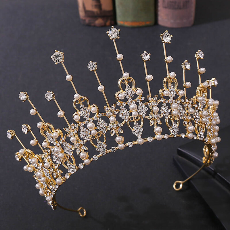 Fashion Queen Party Headwear Bridal Pageant Pearl Crystal Crowns Tiaras