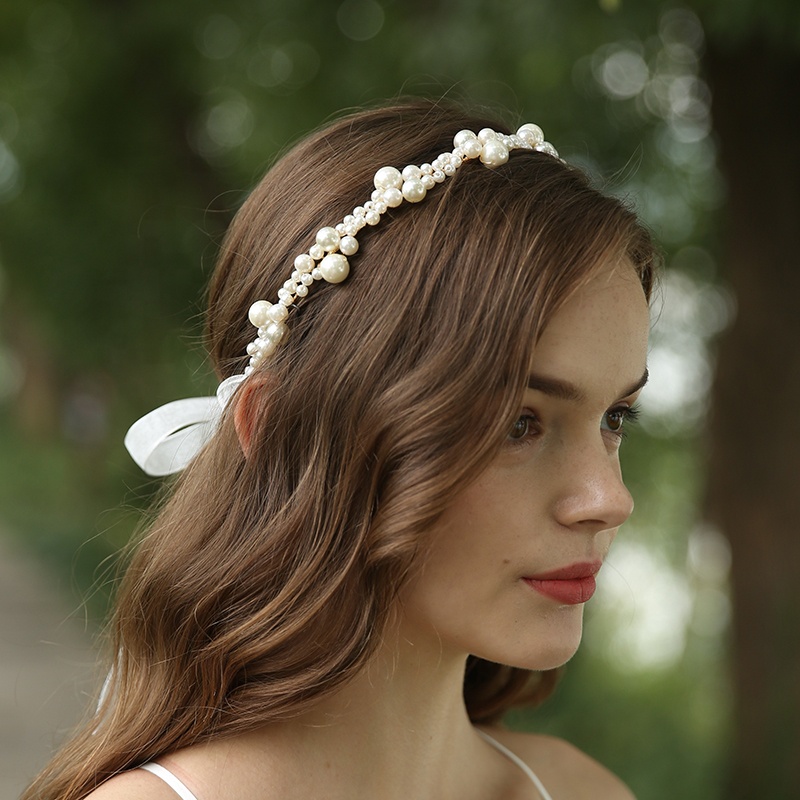 Elegant White Round Pearls Wedding Bridal Hair Band For Women