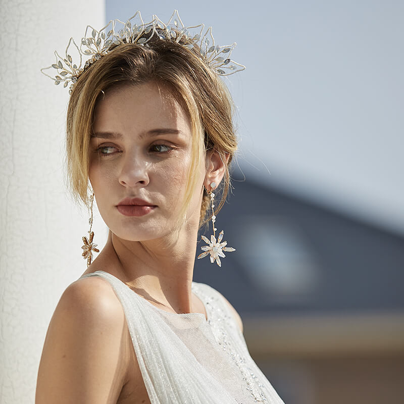 Luxury Handmade Bride Crystal Earring Set Wedding Fairy Headdress Prom Princess Crowns Tiaras