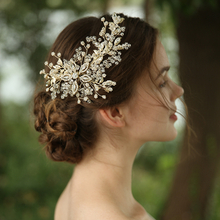 Latest Design Rhinestones Gold Tone Flower Bridal Headpiece 