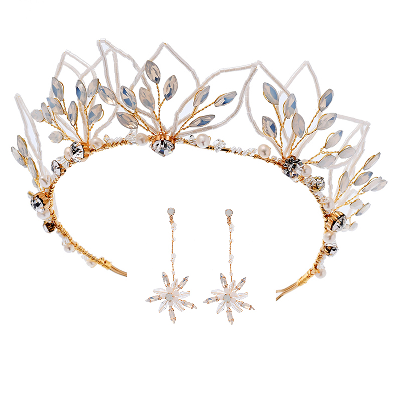 Luxury Handmade Bride Crystal Earring Set Wedding Fairy Headdress Prom Princess Crowns Tiaras