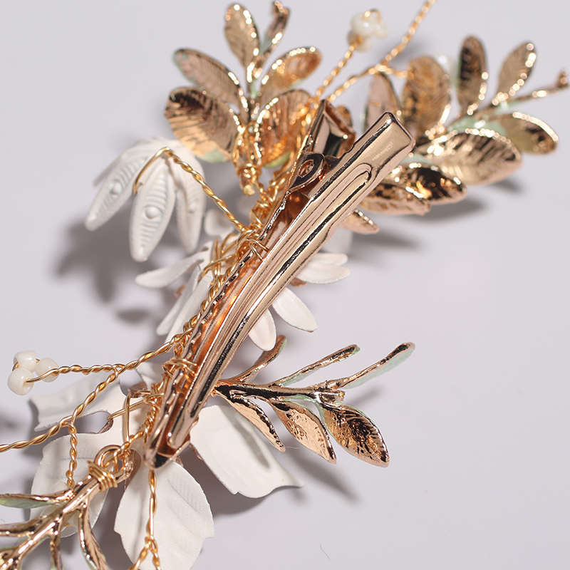 Fancy Handmade Flower Wedding Hair Metal Leaves Jewelry Accessories Imitation Pearl Beads Bridal Wedding Hair Clips