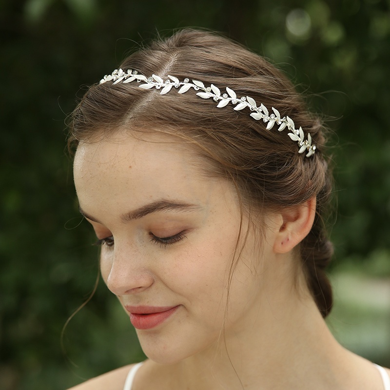 Wholesales Handmade Wedding Simple Leaf Rhinestones Headband For Bride