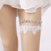 Bridal Crystal 2 Pieces Wedding Garter Set White Lace Embroidered Flowers Garters