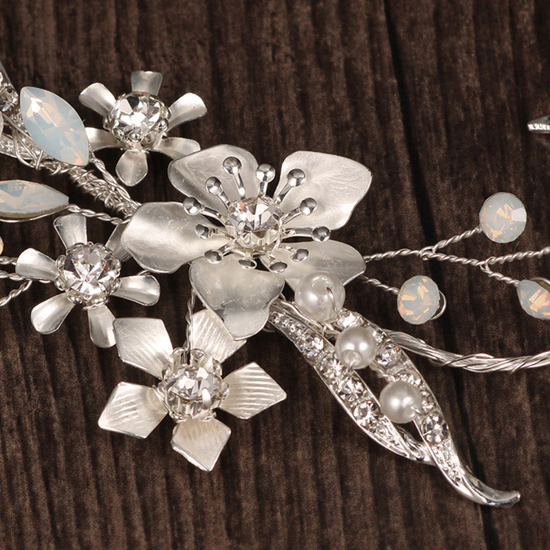 Fancy Handmade Crystal Rhinestone Metal Leaf Flower Headdress Accessories Wedding Hair Clips For Women 